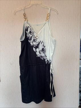 Amazon Black and White Floral Mini Dress with Gold Ring Straps